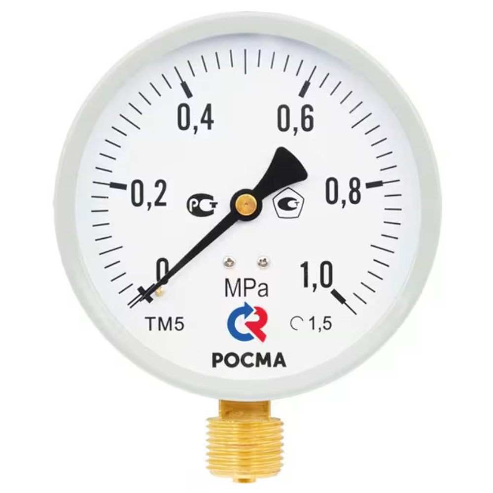 Манометр Росма ТМ-510Р.00 М2 (0-1,6 МПа) G1/2″ 1.5 (снизу) корпус 100 мм 00000006818