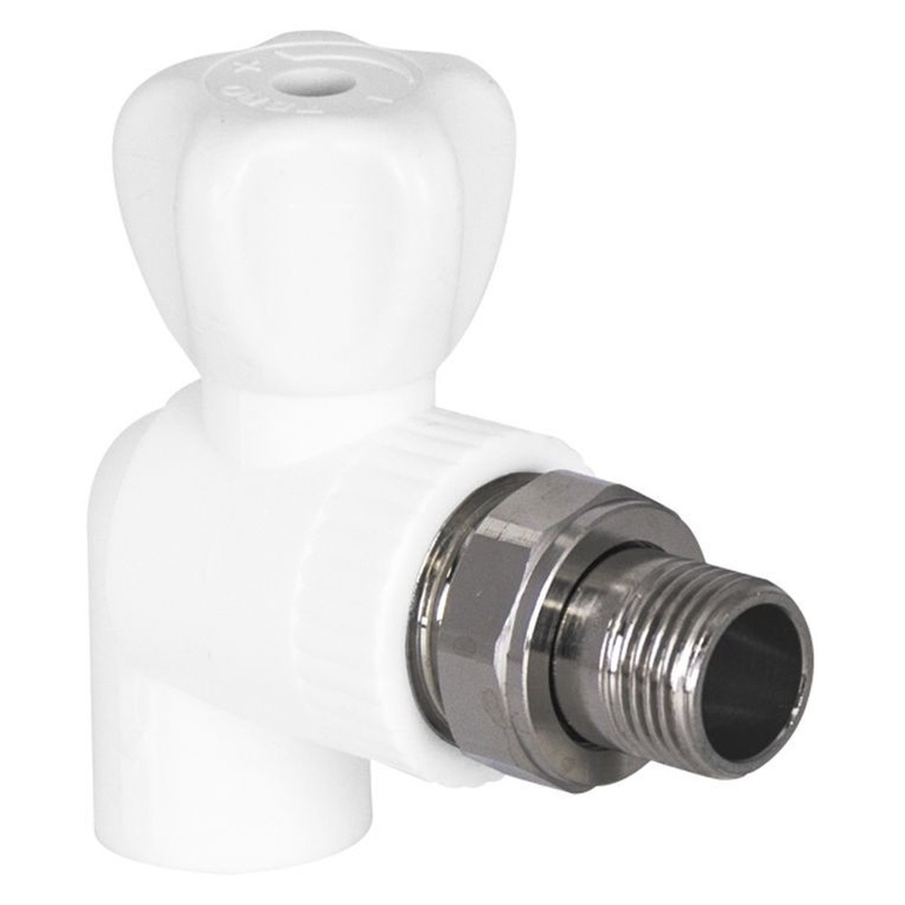 Кран шаровой TEBO бел. PP-R для радиатора 25х3/4″ угловой (5/45), арт. 030060214