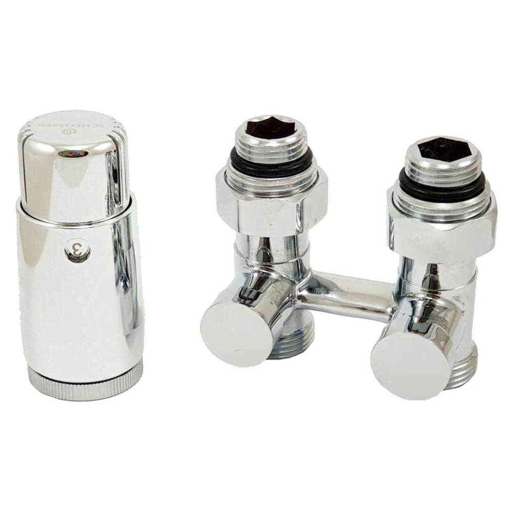 Комплект узла нижнего подкл SCHLOSSER прямой STANDARD 3/4″ (хром) с термоголовкой М30х1,5, ниппеля 1/2″Х3/4″
