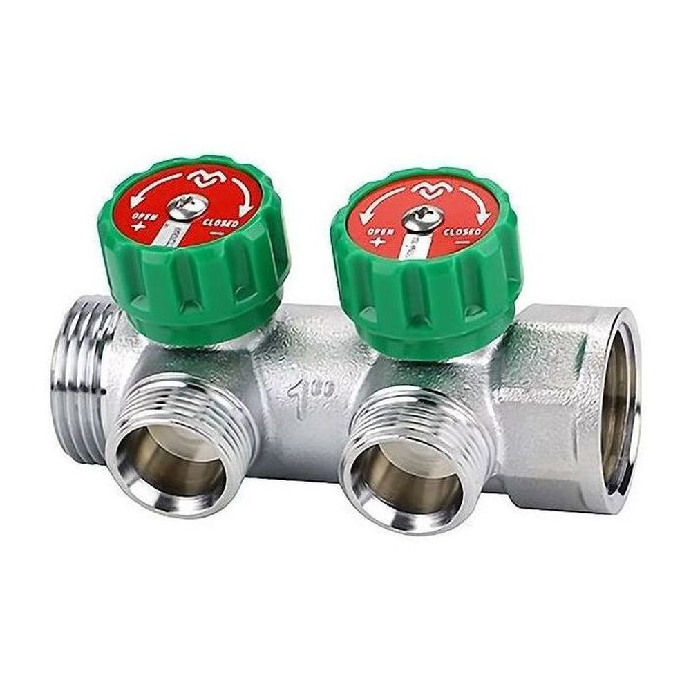 Коллектор регулирующий VARMEGA VM14632, 1″, на 2 выхода 3/4″ЕК, хромированный