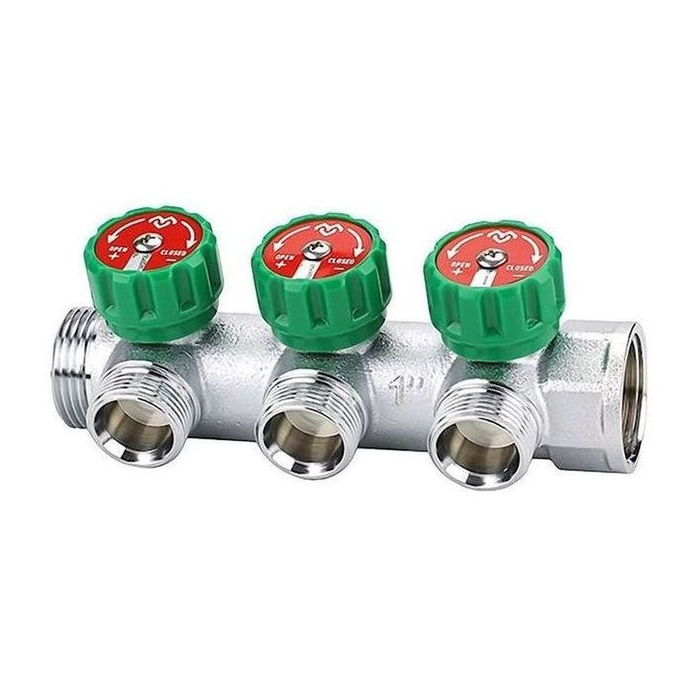 Коллектор регулирующий VARMEGA VM14633, 1″, на 3 выхода 3/4″ЕК, хромированный