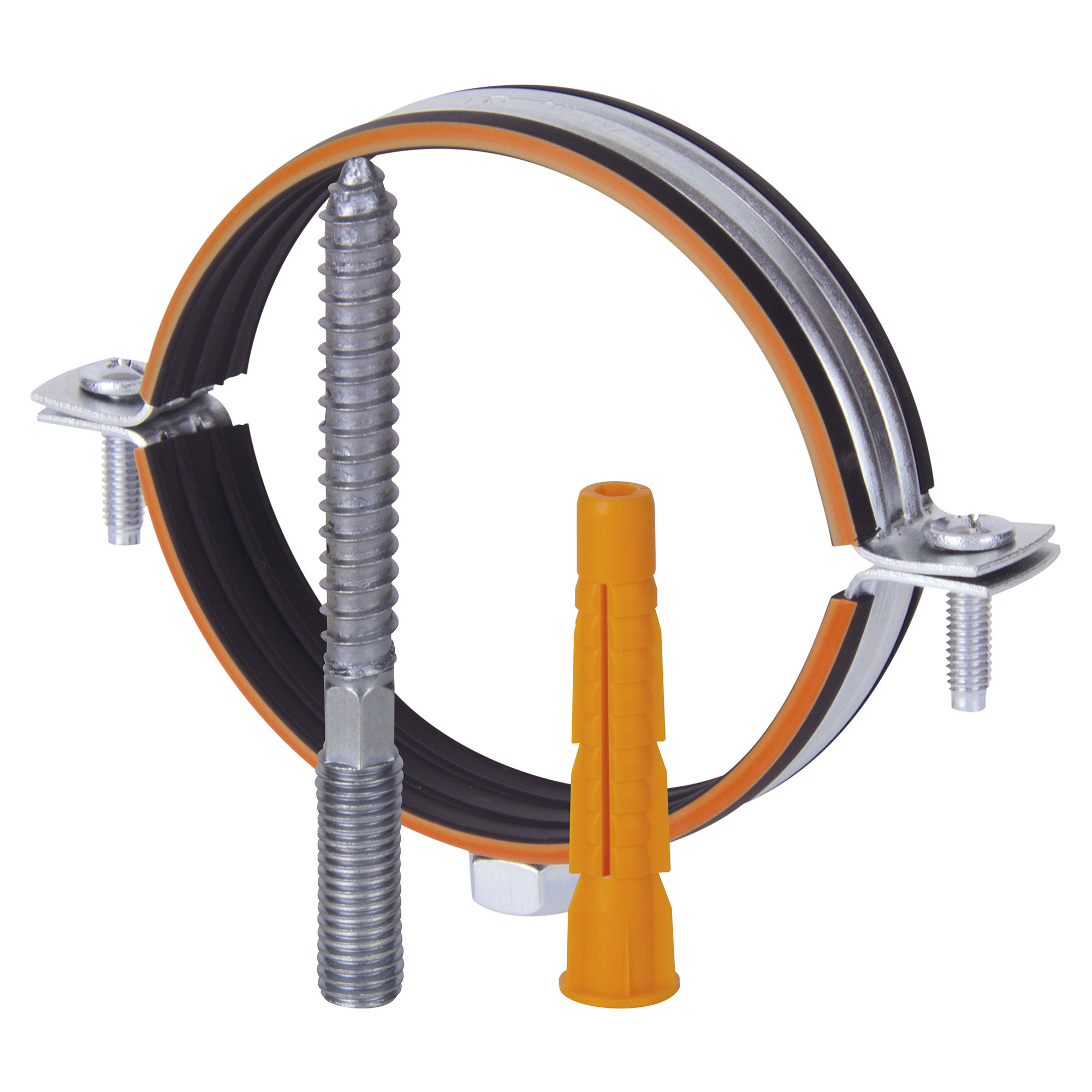 Хомут Humalt металлич. М8 (74-80) 2.1/2″с гайкой, шпилькой-шурупом и дюбелем RU-HT (1/80)