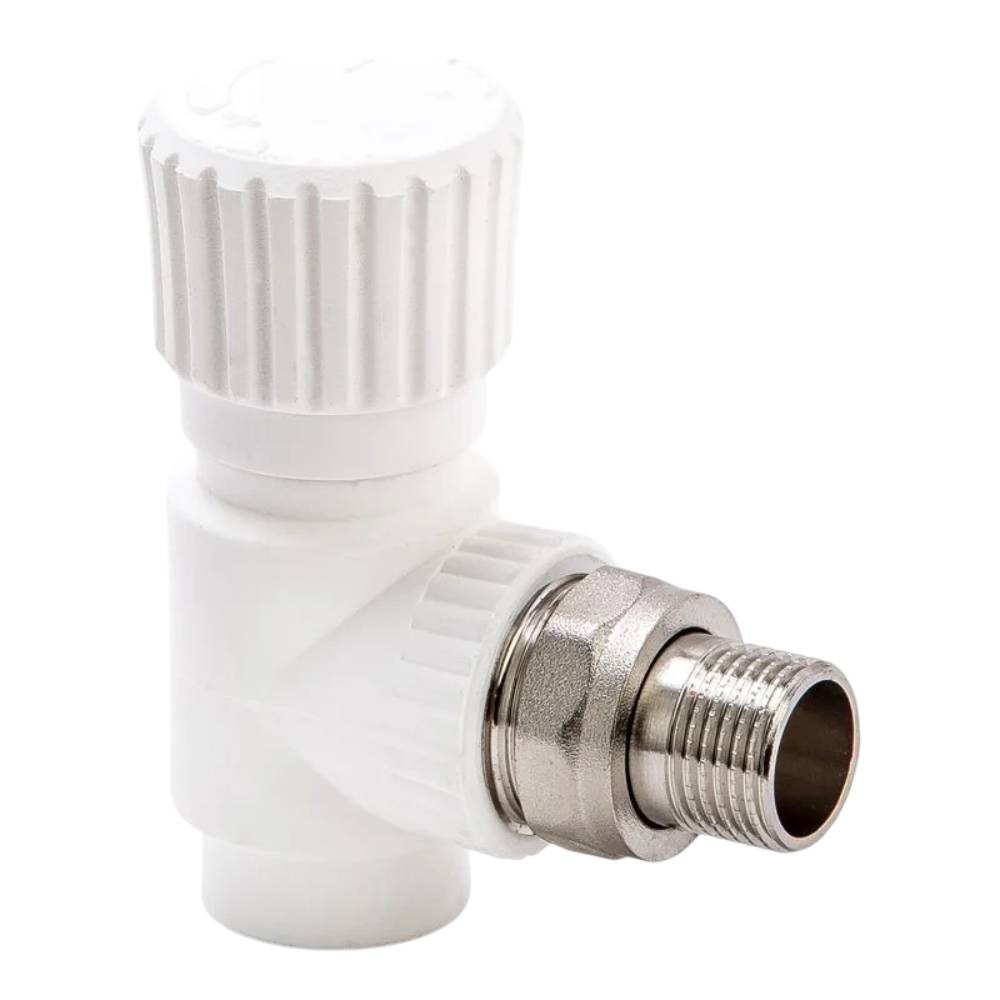 Вентиль Lammin PPR радиат. угл. 20 х 1/2″ 100/10, белый