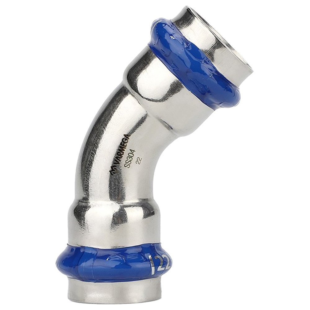 Угольник VARMEGA 45гр. двухраструбный Inox Press 35×35
