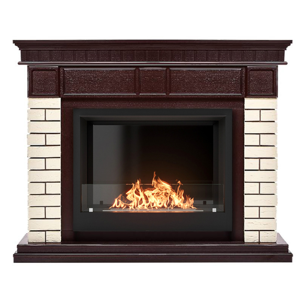 Каминокомплект: Биокамин Firelight BFP/P-2520, портал Bricks 25 камень бежевый, шпон темный дуб — изображение 2