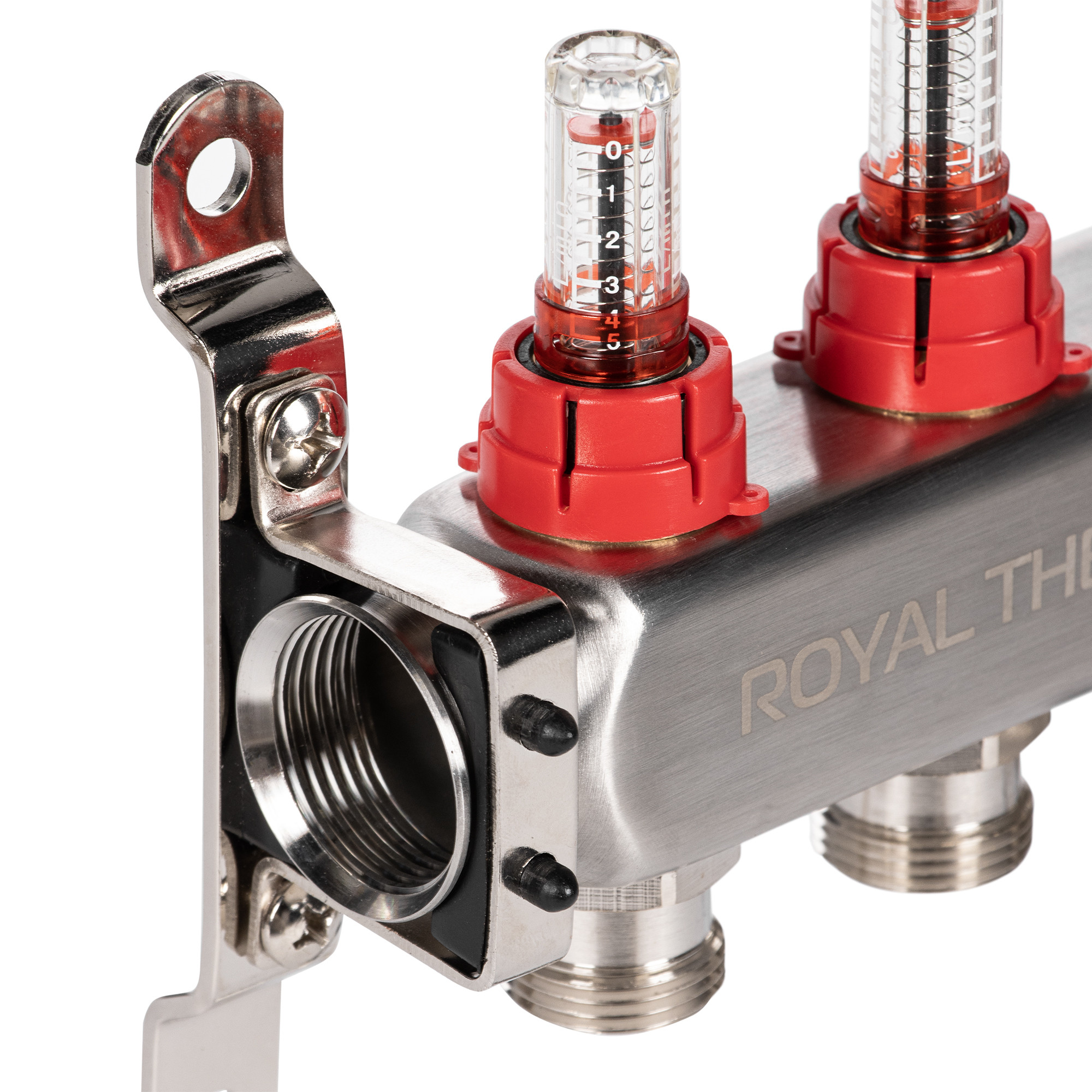 Коллектор Royal Thermo нерж. в сборе с расходомерами 1" ВР-3/4" НР с автомат. воздухоотвод-ми 2 вых. — изображение 3
