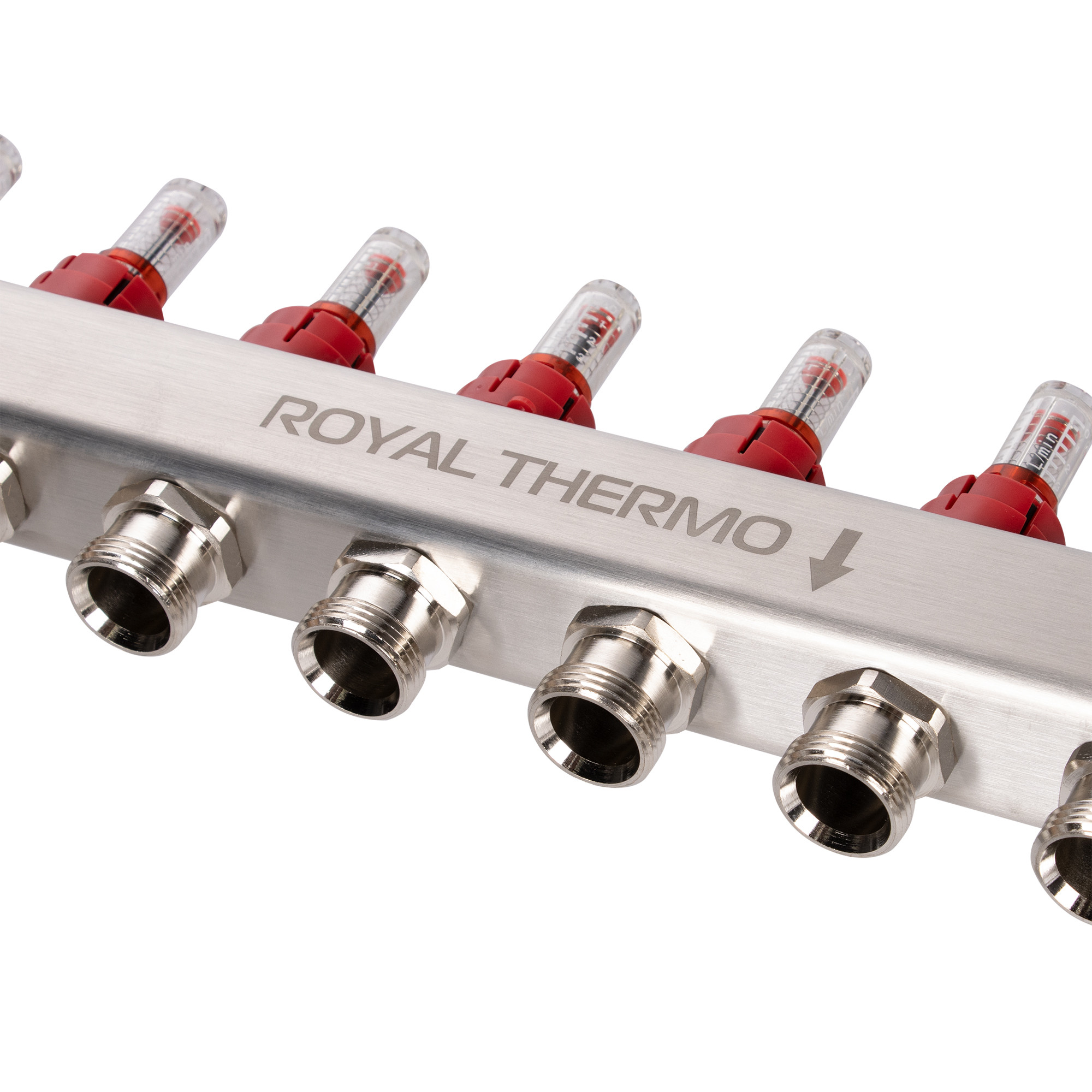 Коллектор Royal Thermo нерж. в сборе с расходомерами 1" ВР-3/4" НР с автомат. воздухоотвод-ми 5 вых. — изображение 6