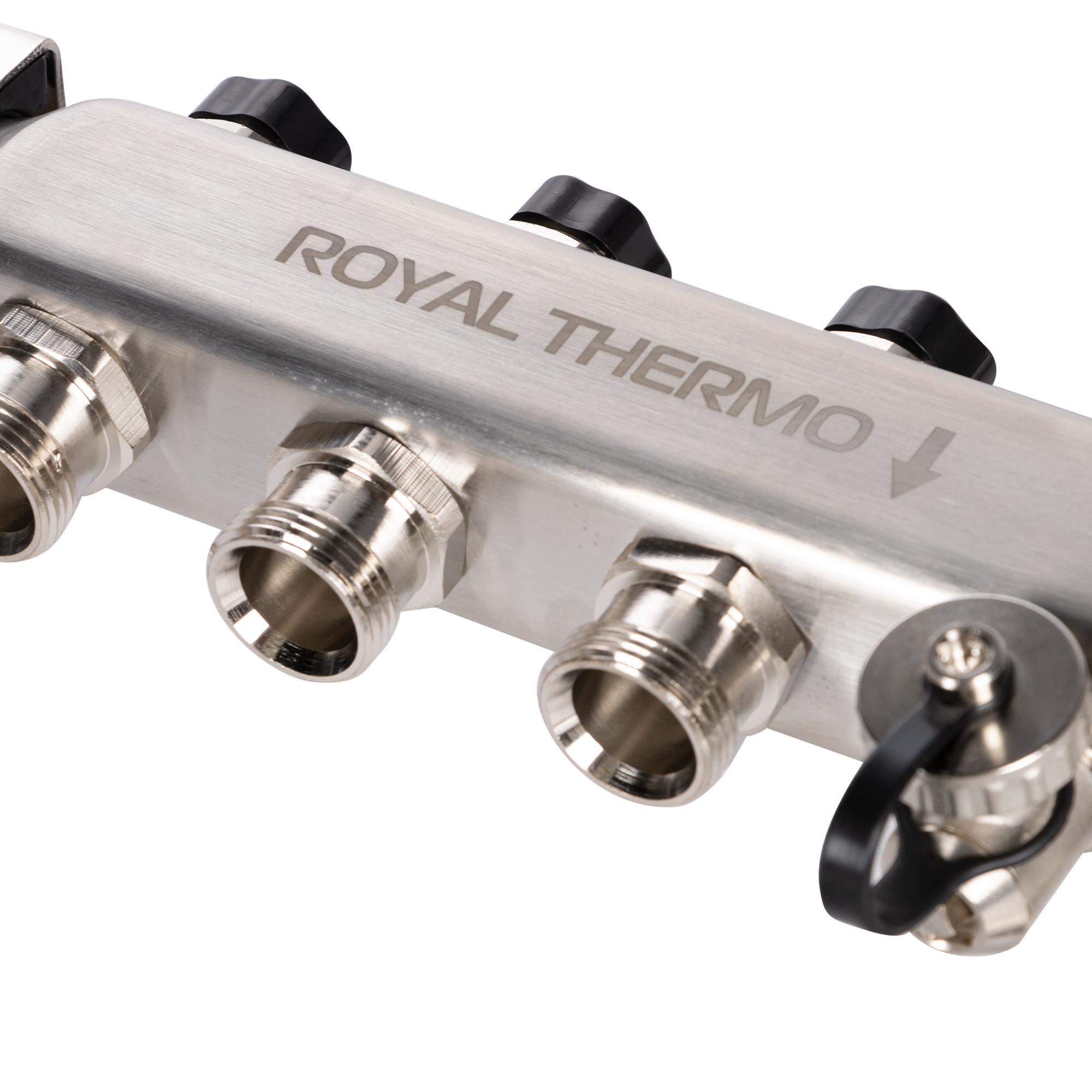 Коллектор Royal Thermo нерж. в сборе универсальный 1" ВР-3/4" НР с автомат. воздухоотвод-ми 3 вых. — изображение 6