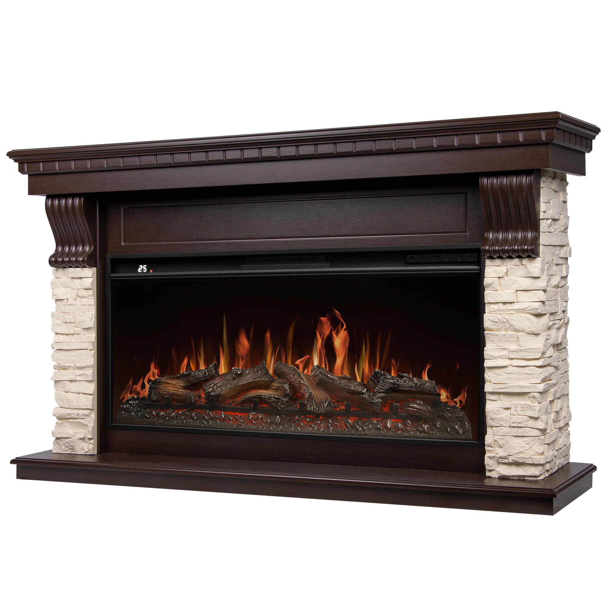 Портал Firelight Michigan 42 камень молочный, шпон темный дуб