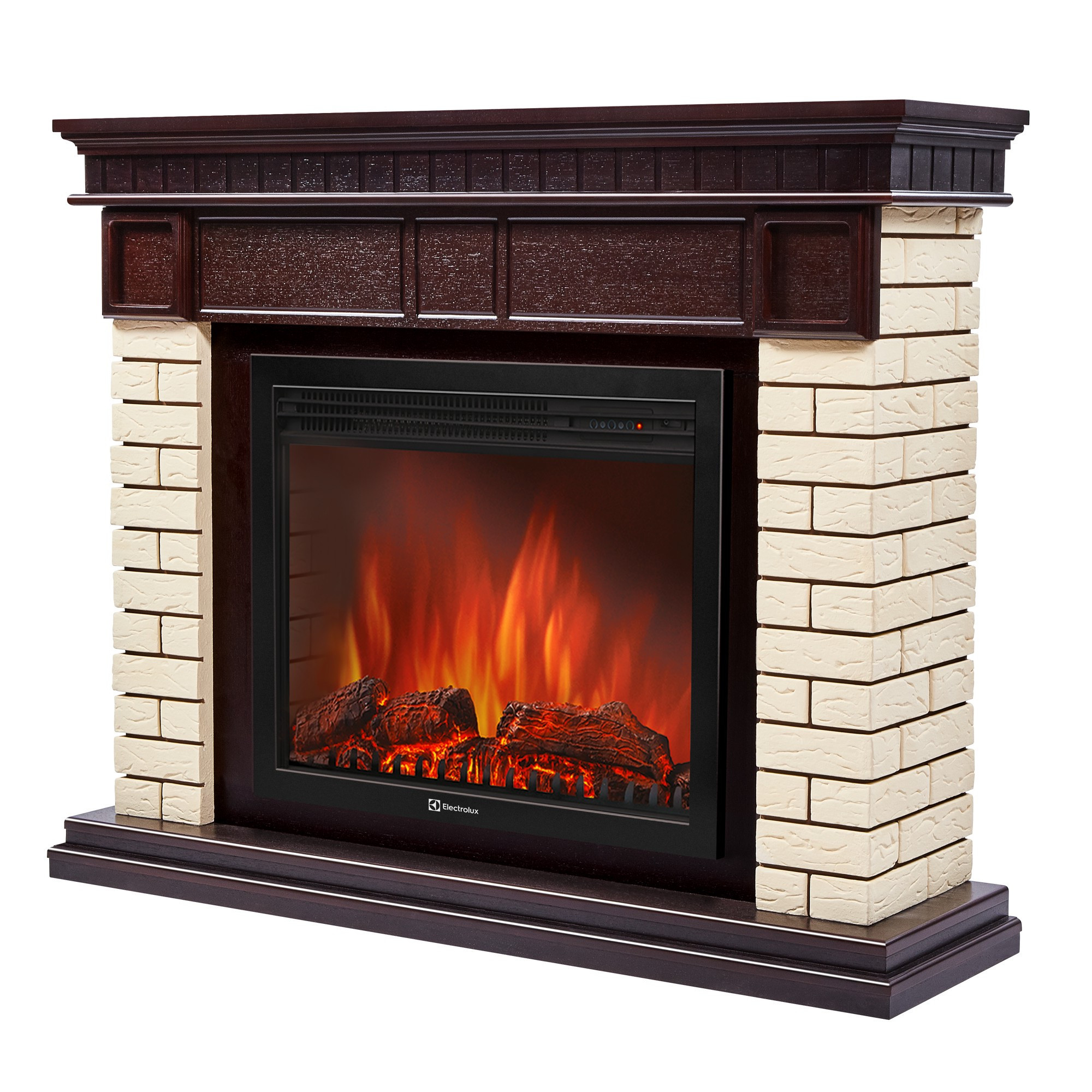 Каминокомплект: Очаг Electrolux EFP/P-2520LS N, портал Bricks 25 камень бежевый, шпон темный дуб