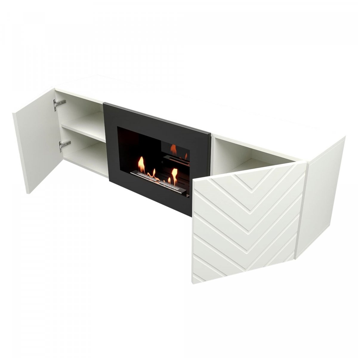 Каминокомплект:Тумба с биокамином Firelight BFP/P-1400V белая+набор керамических дров ель — изображение 3