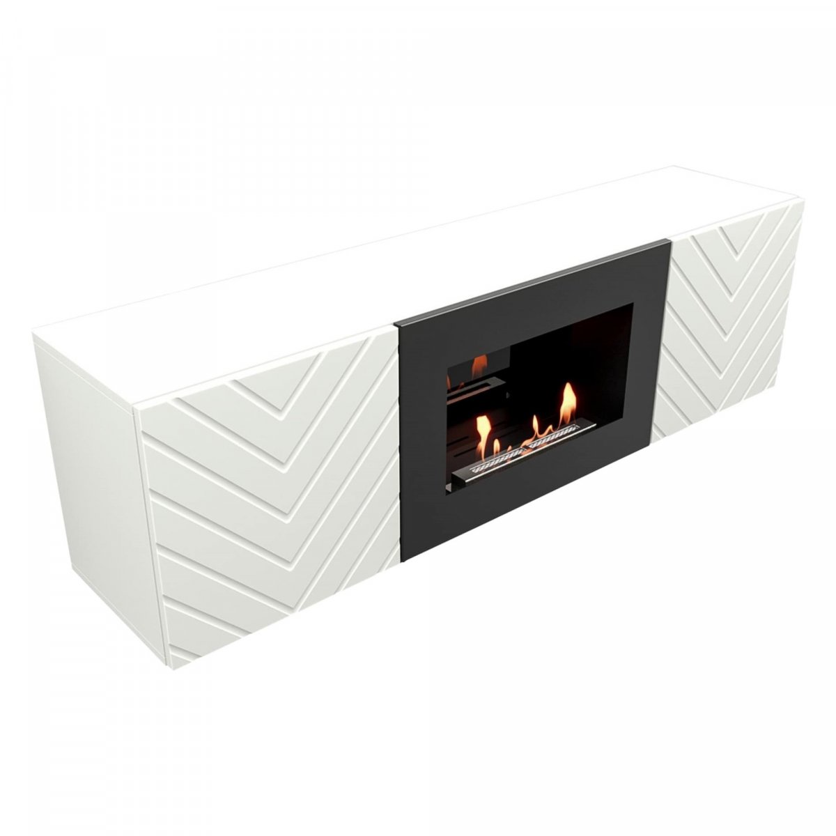 Каминокомплект:Тумба с биокамином Firelight BFP/P-1400V белая+набор керамических дров ель — изображение 5