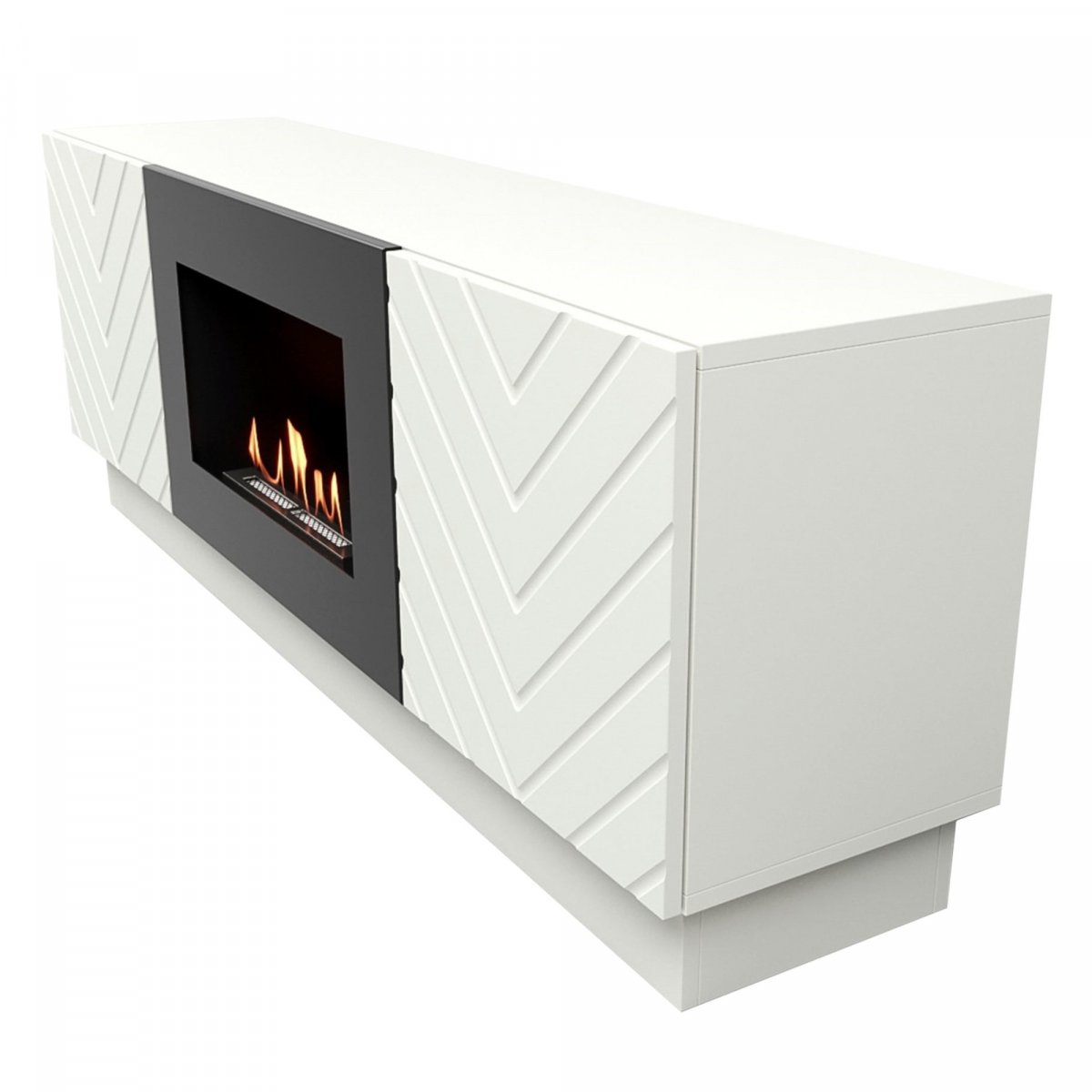 Каминокомплект:Тумба с биокамином Firelight BFP/P-1400V белая+набор керамических дров ель — изображение 6