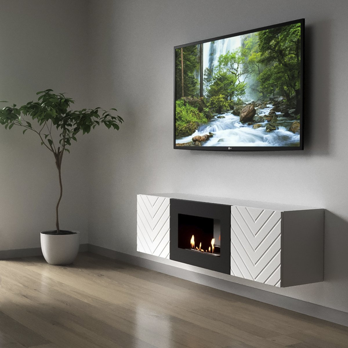 Тумба с биокамином Firelight BFP/P-1400V белая — изображение 7