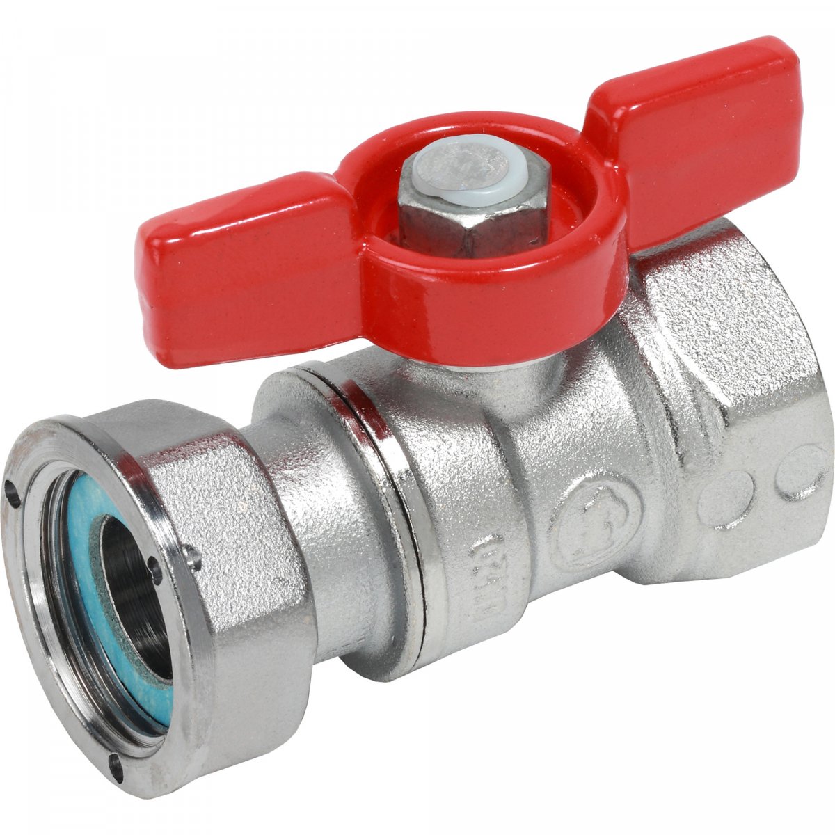 Кран шаровой Giacomini ВР для счетчиков 1″F x 1″гайка — красн. рук., R251PY006